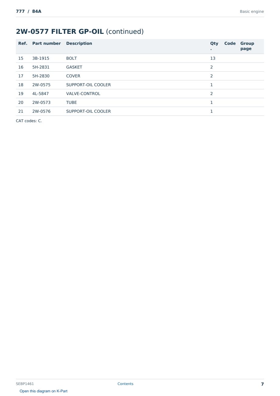 Caterpillar 777 S/N 84A Partsbook SEBP1461 (English) - sample page 7 of 10 Caterpillar 777 S/N 84A Partsbook SEBP1461 (English) - sample page 7 of 10