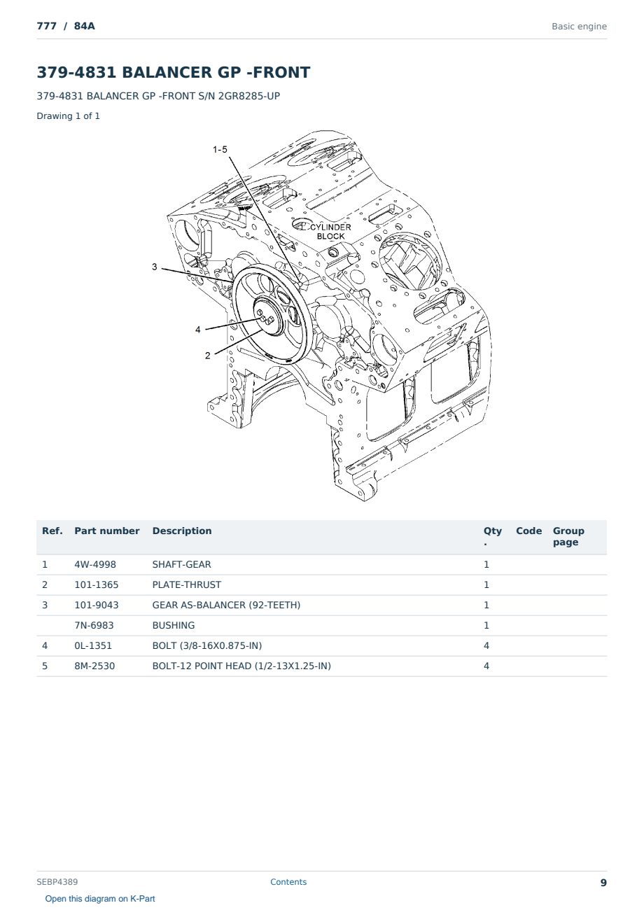 Caterpillar 777 S/N 84A Partsbook SEBP4389 (English) - sample page 9 of 10 Caterpillar 777 S/N 84A Partsbook SEBP4389 (English) - sample page 9 of 10