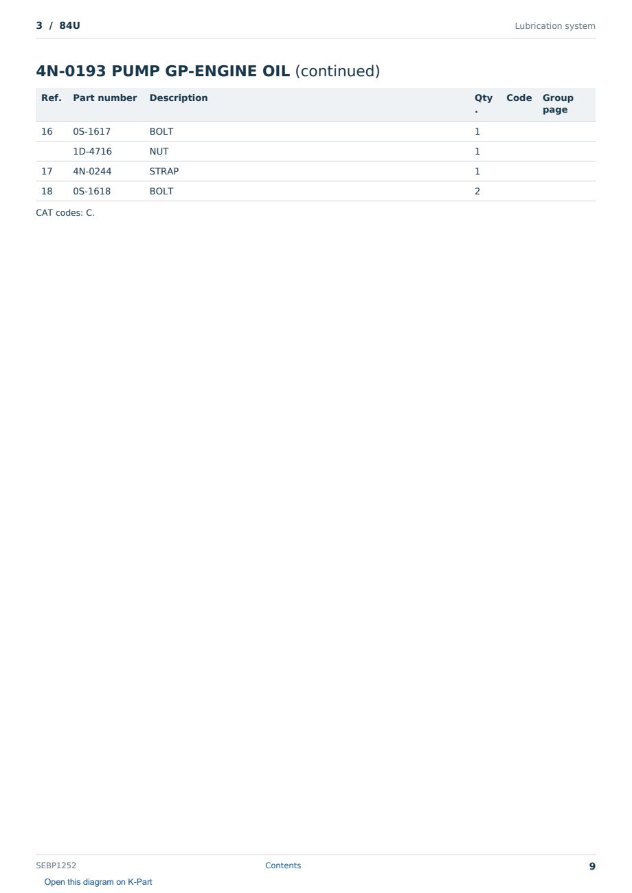 Caterpillar 3 S/N 84U Partsbook SEBP1252 (English) - sample page 9 of 10 Caterpillar 3 S/N 84U Partsbook SEBP1252 (English) - sample page 9 of 10