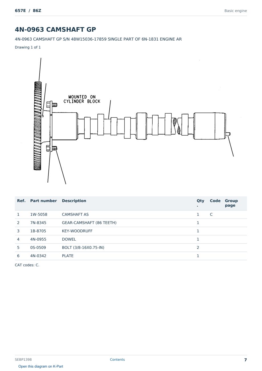 Caterpillar 657E S/N 86Z Partsbook SEBP1398 (English) - sample page 7 of 10 Caterpillar 657E S/N 86Z Partsbook SEBP1398 (English) - sample page 7 of 10