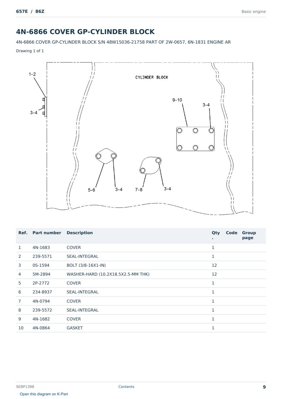 Caterpillar 657E S/N 86Z Partsbook SEBP1398 (English) - sample page 9 of 10 Caterpillar 657E S/N 86Z Partsbook SEBP1398 (English) - sample page 9 of 10