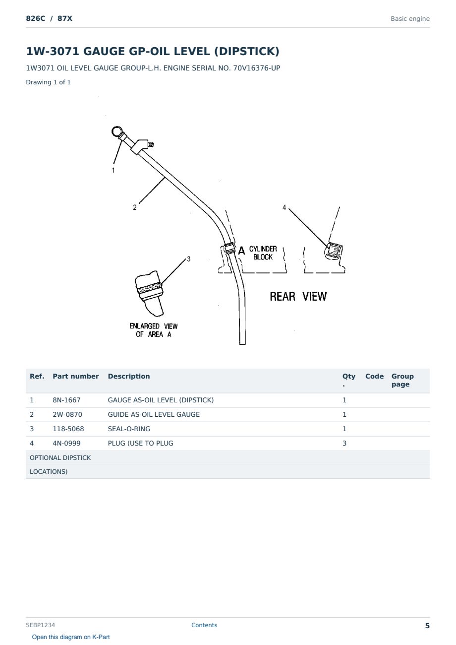 Caterpillar 826C S/N 87X Partsbook SEBP1234 (English) - sample page 5 of 10 Caterpillar 826C S/N 87X Partsbook SEBP1234 (English) - sample page 5 of 10