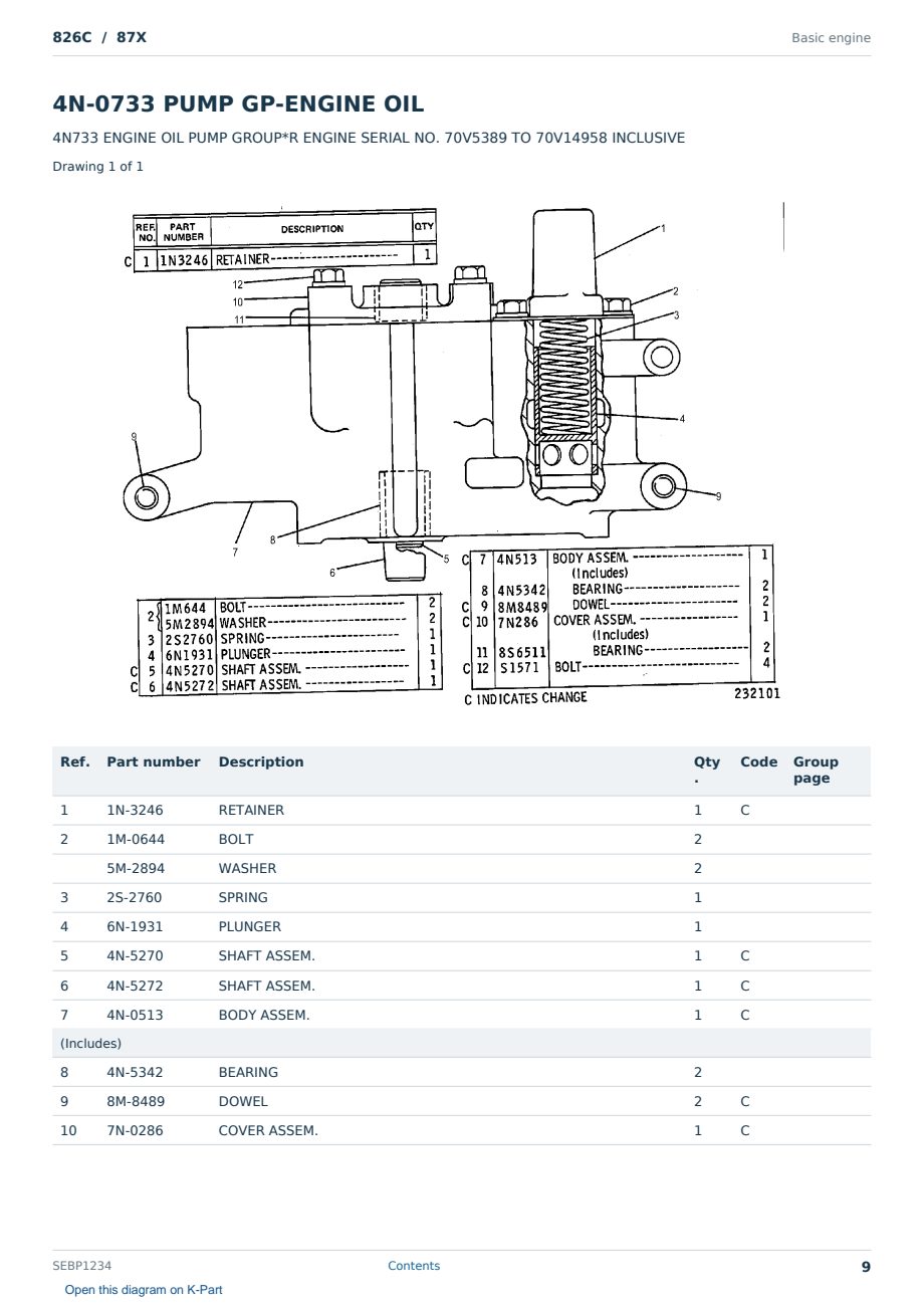 Caterpillar 826C S/N 87X Partsbook SEBP1234 (English) - sample page 9 of 10 Caterpillar 826C S/N 87X Partsbook SEBP1234 (English) - sample page 9 of 10