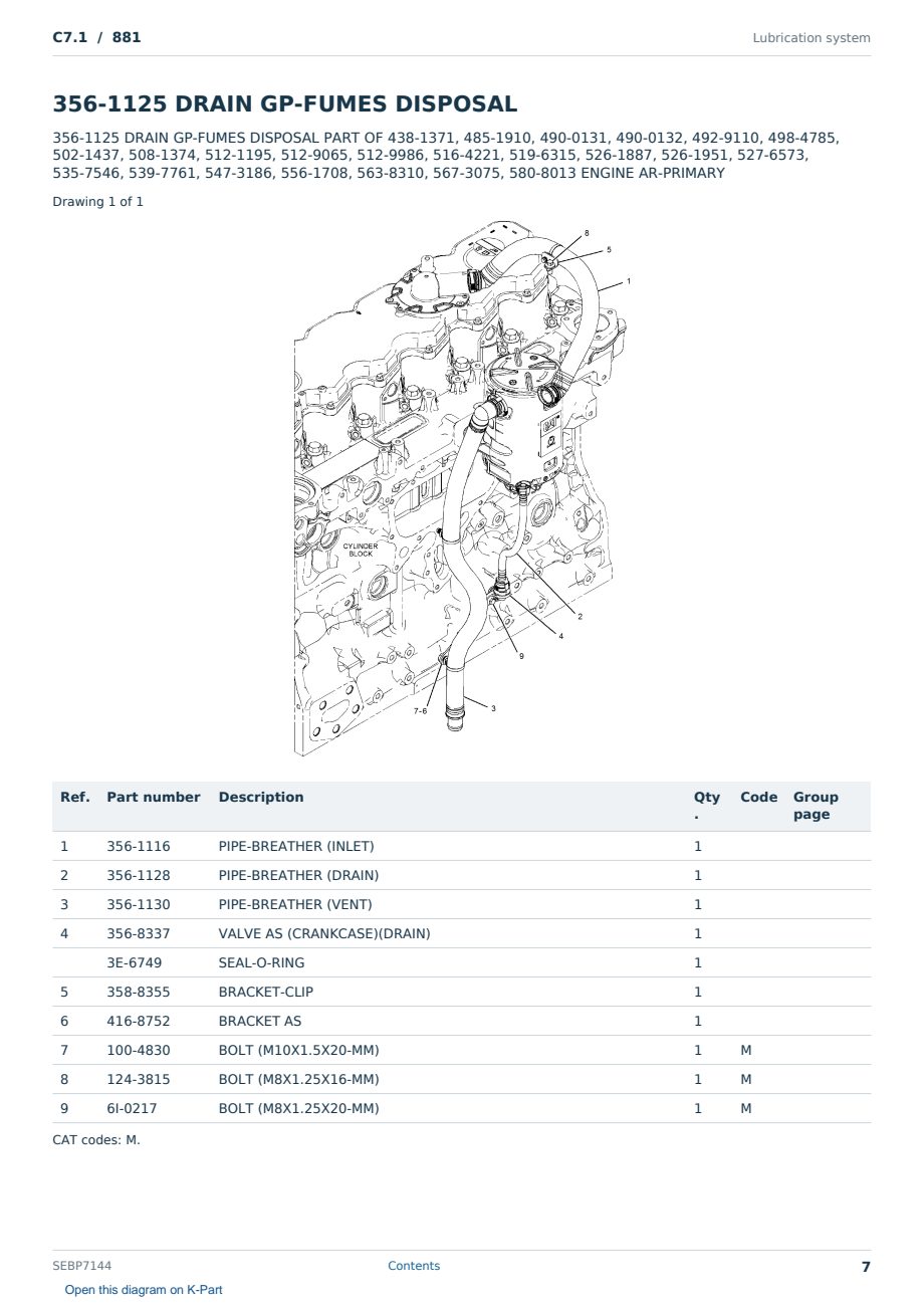 Caterpillar C7.1 S/N 881 Partsbook SEBP7144 (English) - sample page 7 of 10 Caterpillar C7.1 S/N 881 Partsbook SEBP7144 (English) - sample page 7 of 10