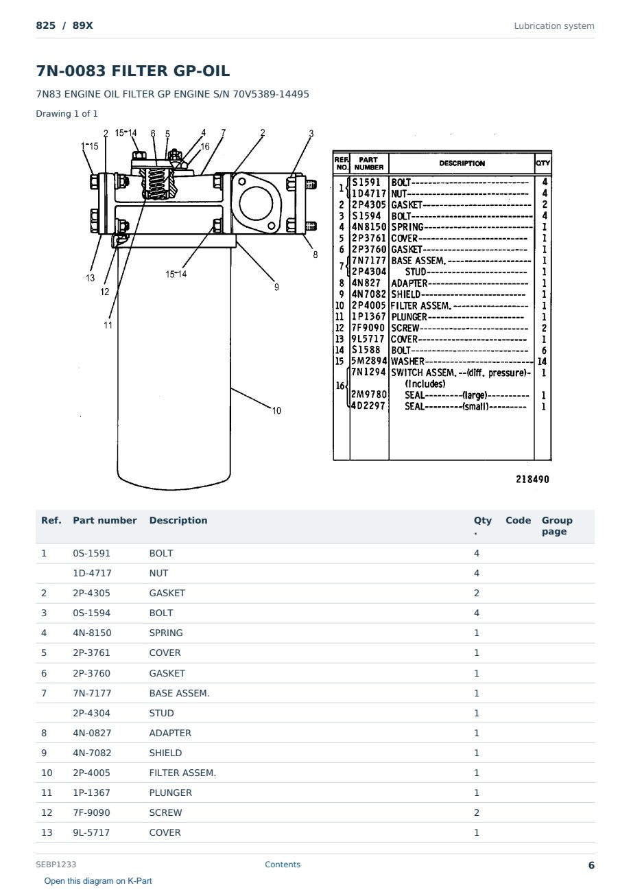Caterpillar 825 S/N 89X Partsbook SEBP1233 (English) - sample page 6 of 10 Caterpillar 825 S/N 89X Partsbook SEBP1233 (English) - sample page 6 of 10