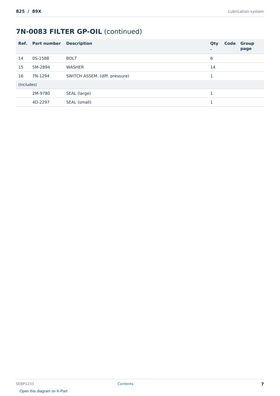 Caterpillar 825 S/N 89X Partsbook SEBP1233 (English) - sample page 7 of 10 Caterpillar 825 S/N 89X Partsbook SEBP1233 (English) - sample page 7 of 10