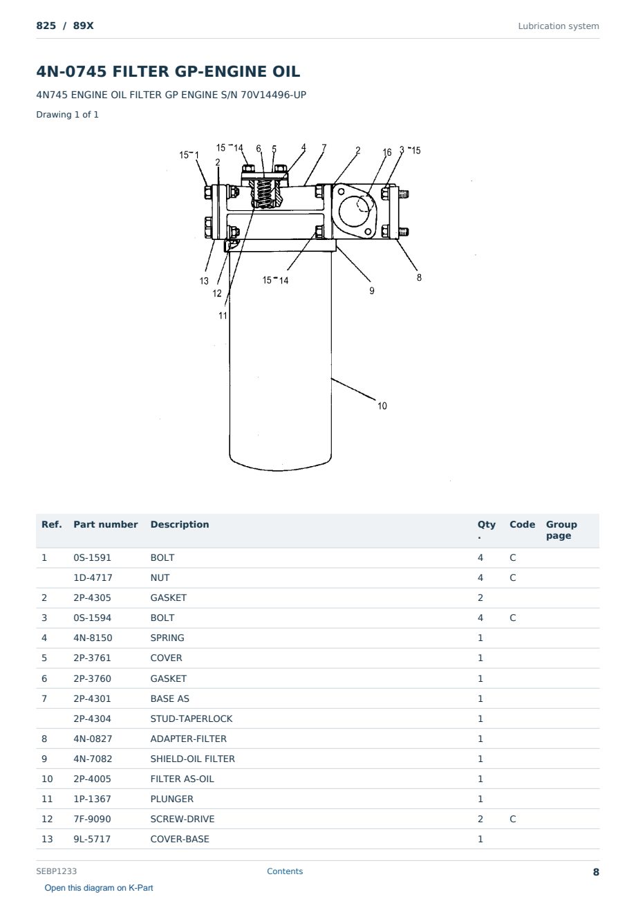 Caterpillar 825 S/N 89X Partsbook SEBP1233 (English) - sample page 8 of 10 Caterpillar 825 S/N 89X Partsbook SEBP1233 (English) - sample page 8 of 10