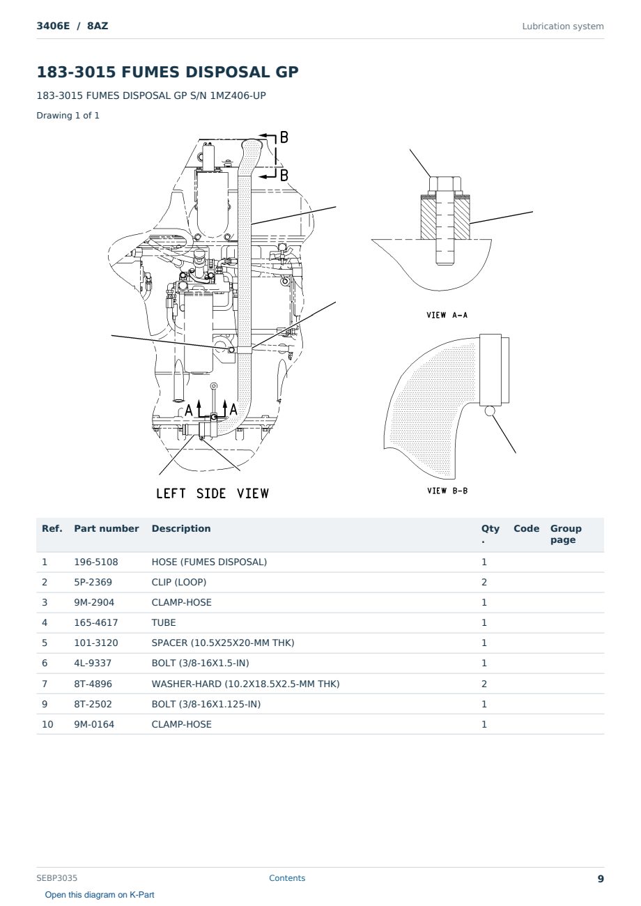 Caterpillar 3406E S/N 8AZ Partsbook SEBP3035 (English) - sample page 9 of 10 Caterpillar 3406E S/N 8AZ Partsbook SEBP3035 (English) - sample page 9 of 10