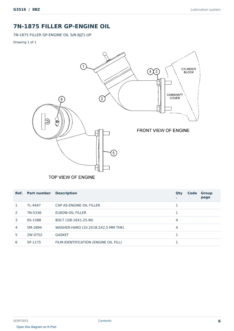 Caterpillar G3516 S/N 8BZ Partsbook SEBP2855 (English) - sample page 6 of 10 Caterpillar G3516 S/N 8BZ Partsbook SEBP2855 (English) - sample page 6 of 10