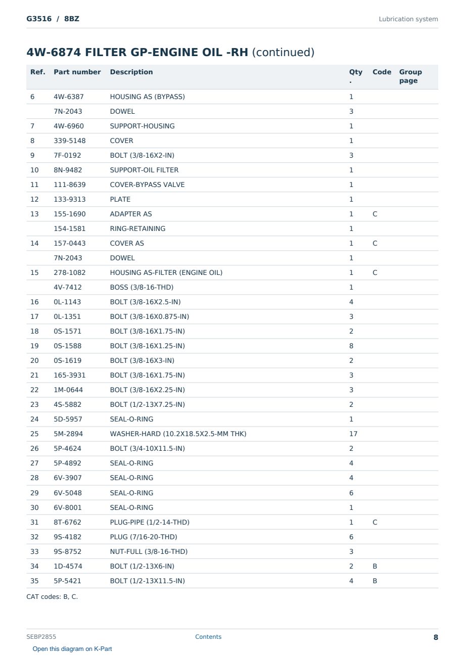 Caterpillar G3516 S/N 8BZ Partsbook SEBP2855 (English) - sample page 8 of 10 Caterpillar G3516 S/N 8BZ Partsbook SEBP2855 (English) - sample page 8 of 10