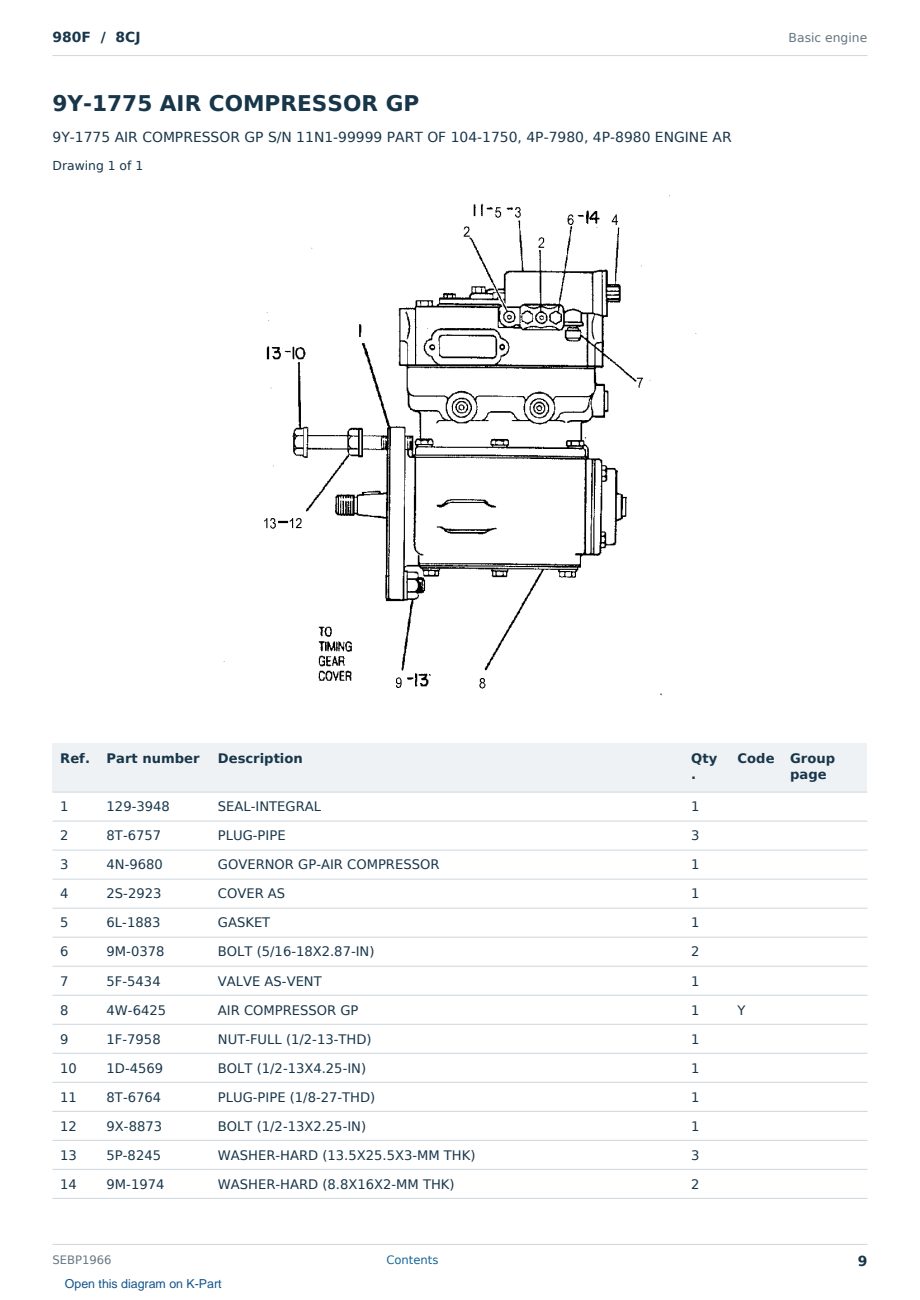 Caterpillar 980F S/N 8CJ Partsbook SEBP1966 (English) - sample page 9 of 10 Caterpillar 980F S/N 8CJ Partsbook SEBP1966 (English) - sample page 9 of 10