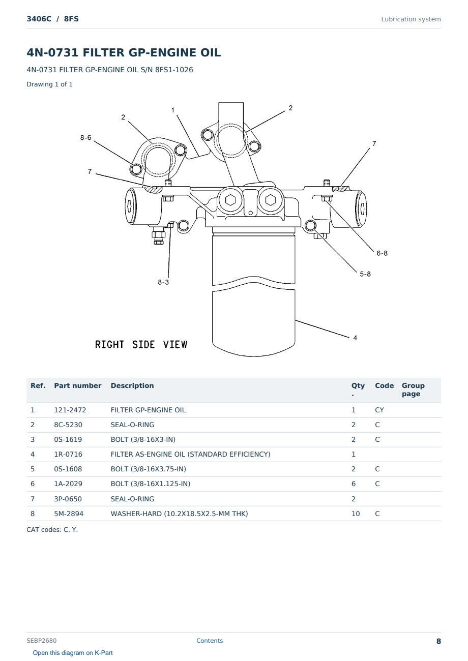 Caterpillar 3406C S/N 8FS Partsbook SEBP2680 (English) - sample page 8 of 10 Caterpillar 3406C S/N 8FS Partsbook SEBP2680 (English) - sample page 8 of 10