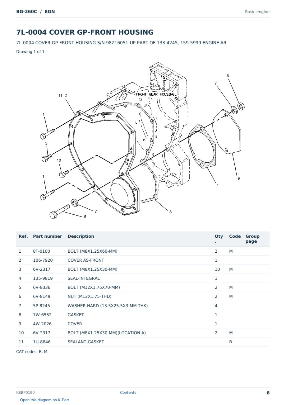 Caterpillar BG-260C S/N 8GN Partsbook KEBP0190 (English) - sample page 6 of 10 Caterpillar BG-260C S/N 8GN Partsbook KEBP0190 (English) - sample page 6 of 10