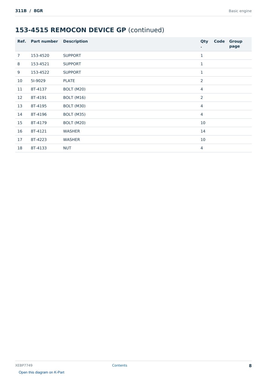 Caterpillar 311B S/N 8GR Partsbook XEBP7749 (English) - sample page 8 of 9 Caterpillar 311B S/N 8GR Partsbook XEBP7749 (English) - sample page 8 of 9