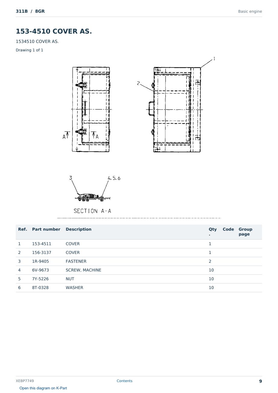 Caterpillar 311B S/N 8GR Partsbook XEBP7749 (English) - sample page 9 of 9 Caterpillar 311B S/N 8GR Partsbook XEBP7749 (English) - sample page 9 of 9