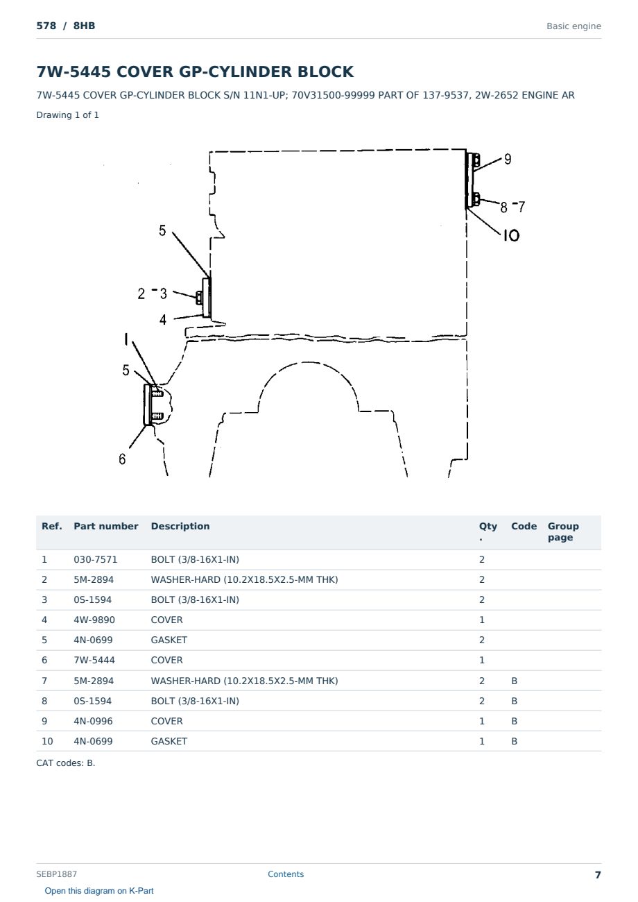 Caterpillar 578 S/N 8HB Partsbook SEBP1887 (English) - sample page 7 of 10 Caterpillar 578 S/N 8HB Partsbook SEBP1887 (English) - sample page 7 of 10
