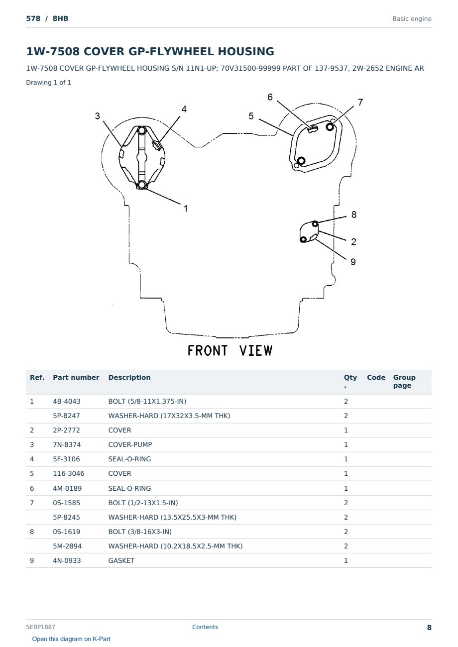 Caterpillar 578 S/N 8HB Partsbook SEBP1887 (English) - sample page 8 of 10 Caterpillar 578 S/N 8HB Partsbook SEBP1887 (English) - sample page 8 of 10