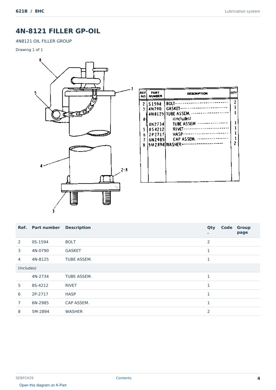 Caterpillar 621B S/N 8HC Partsbook SEBP2429 (English) - sample page 4 of 10 Caterpillar 621B S/N 8HC Partsbook SEBP2429 (English) - sample page 4 of 10