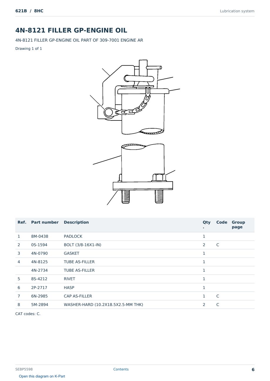 Caterpillar 621B S/N 8HC Partsbook SEBP5598 (English) - sample page 6 of 10 Caterpillar 621B S/N 8HC Partsbook SEBP5598 (English) - sample page 6 of 10
