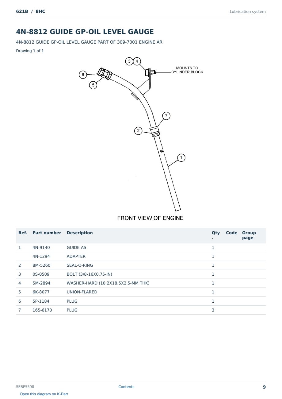 Caterpillar 621B S/N 8HC Partsbook SEBP5598 (English) - sample page 9 of 10 Caterpillar 621B S/N 8HC Partsbook SEBP5598 (English) - sample page 9 of 10