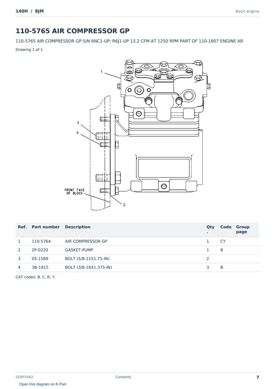Caterpillar 140H S/N 8JM Partsbook SEBP2482 (English) - sample page 7 of 10 Caterpillar 140H S/N 8JM Partsbook SEBP2482 (English) - sample page 7 of 10