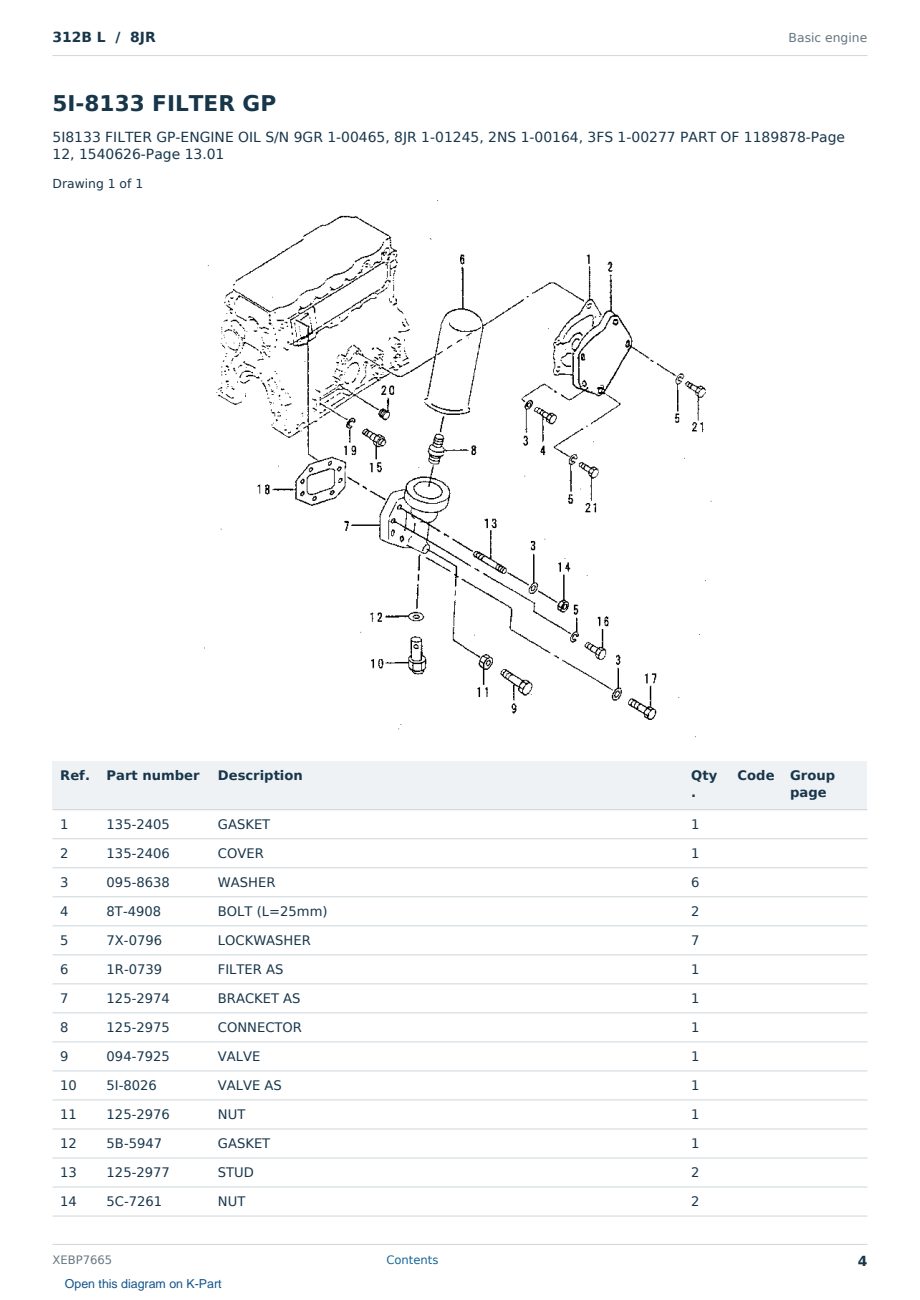 Caterpillar 312B L S/N 8JR Partsbook XEBP7665 (English) - sample page 4 of 10 Caterpillar 312B L S/N 8JR Partsbook XEBP7665 (English) - sample page 4 of 10