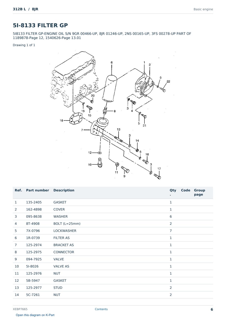 Caterpillar 312B L S/N 8JR Partsbook XEBP7665 (English) - sample page 6 of 10 Caterpillar 312B L S/N 8JR Partsbook XEBP7665 (English) - sample page 6 of 10
