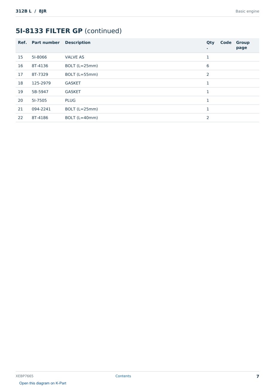 Caterpillar 312B L S/N 8JR Partsbook XEBP7665 (English) - sample page 7 of 10 Caterpillar 312B L S/N 8JR Partsbook XEBP7665 (English) - sample page 7 of 10
