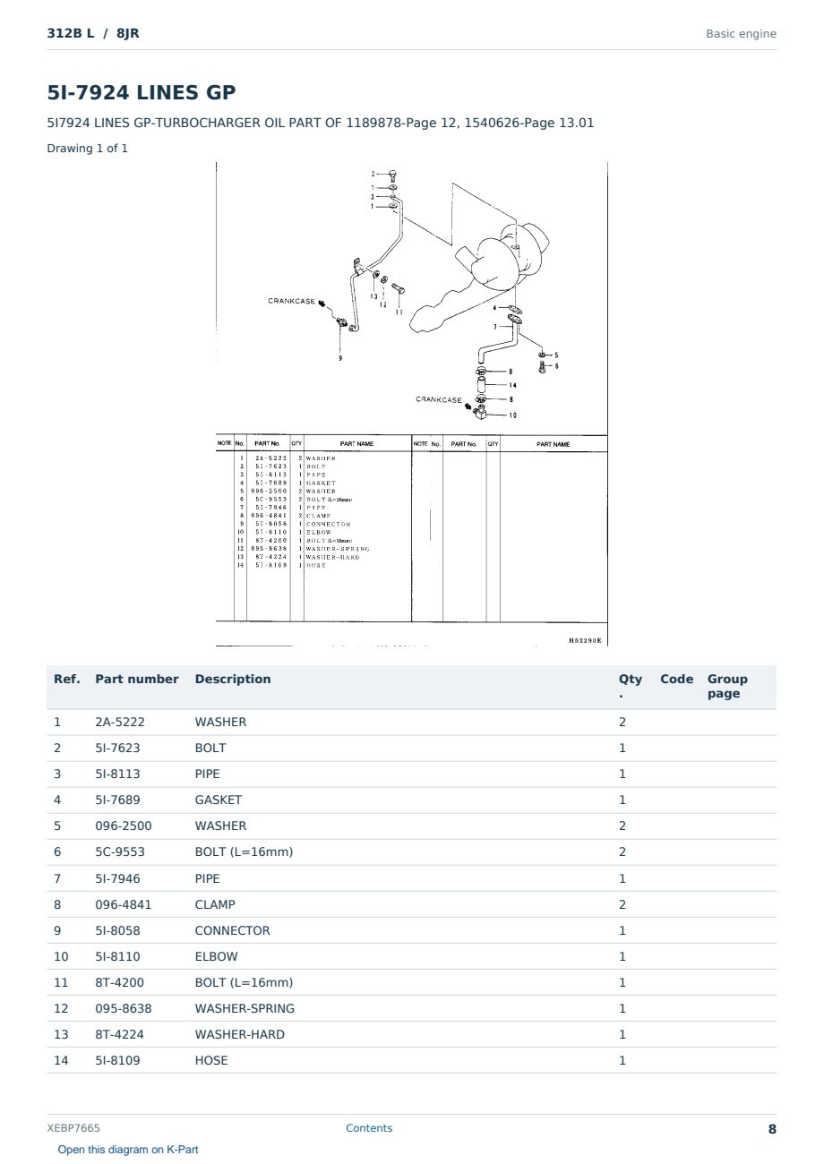 Caterpillar 312B L S/N 8JR Partsbook XEBP7665 (English) - sample page 8 of 10 Caterpillar 312B L S/N 8JR Partsbook XEBP7665 (English) - sample page 8 of 10