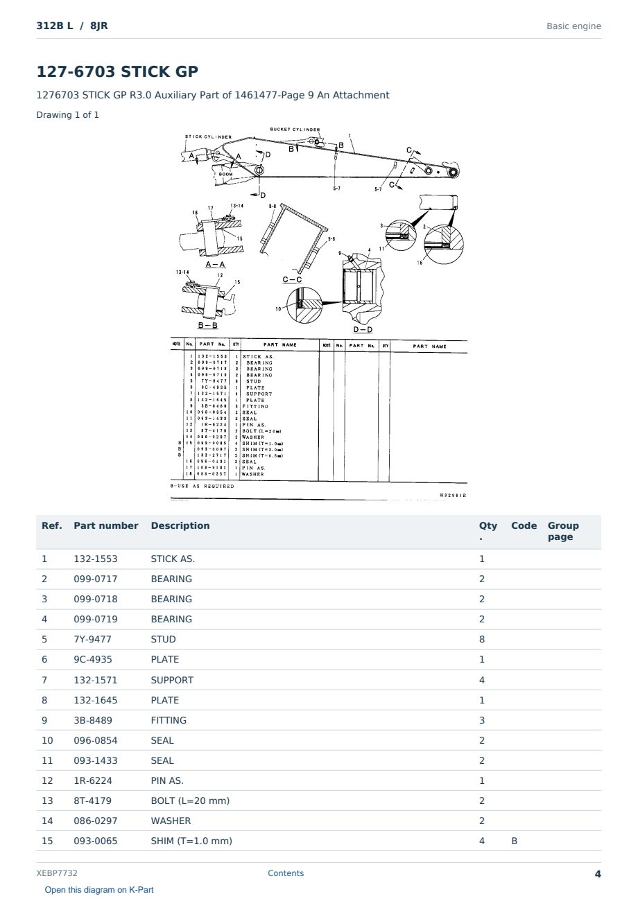 Caterpillar 312B L S/N 8JR Partsbook XEBP7732 (English) - sample page 4 of 10 Caterpillar 312B L S/N 8JR Partsbook XEBP7732 (English) - sample page 4 of 10