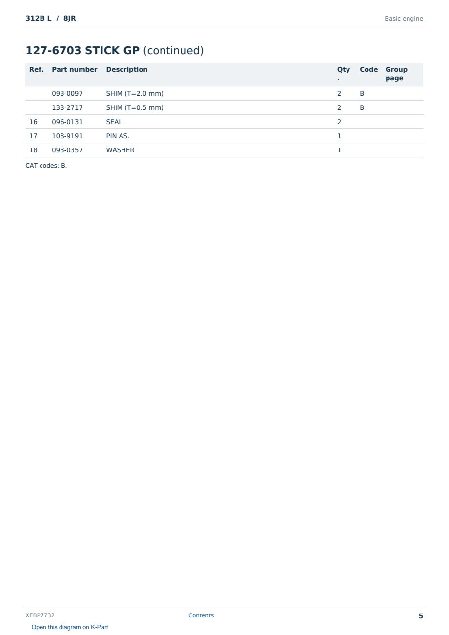 Caterpillar 312B L S/N 8JR Partsbook XEBP7732 (English) - sample page 5 of 10 Caterpillar 312B L S/N 8JR Partsbook XEBP7732 (English) - sample page 5 of 10