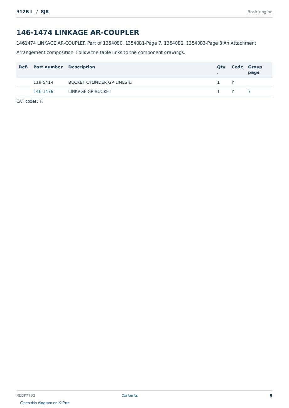 Caterpillar 312B L S/N 8JR Partsbook XEBP7732 (English) - sample page 6 of 10 Caterpillar 312B L S/N 8JR Partsbook XEBP7732 (English) - sample page 6 of 10