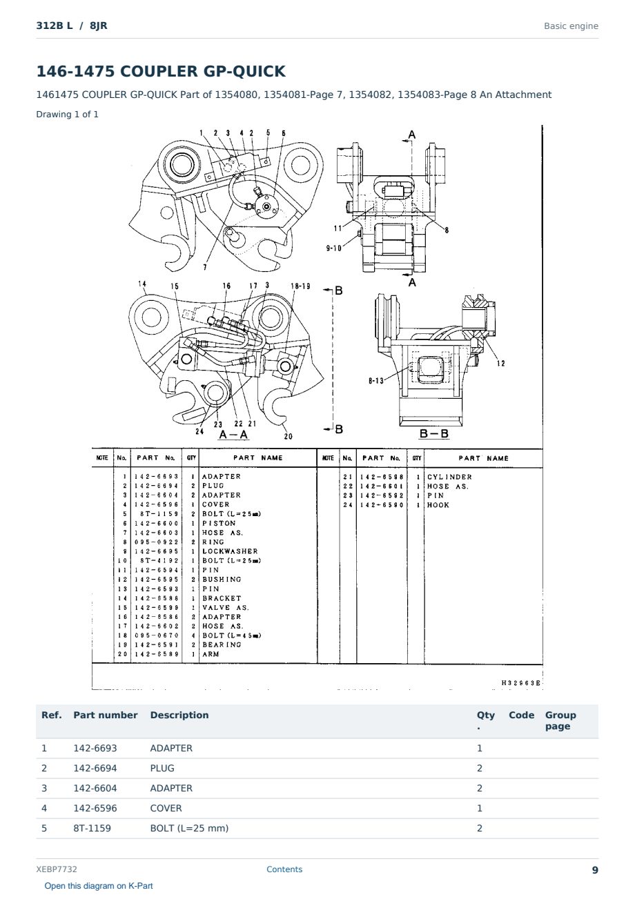 Caterpillar 312B L S/N 8JR Partsbook XEBP7732 (English) - sample page 9 of 10 Caterpillar 312B L S/N 8JR Partsbook XEBP7732 (English) - sample page 9 of 10