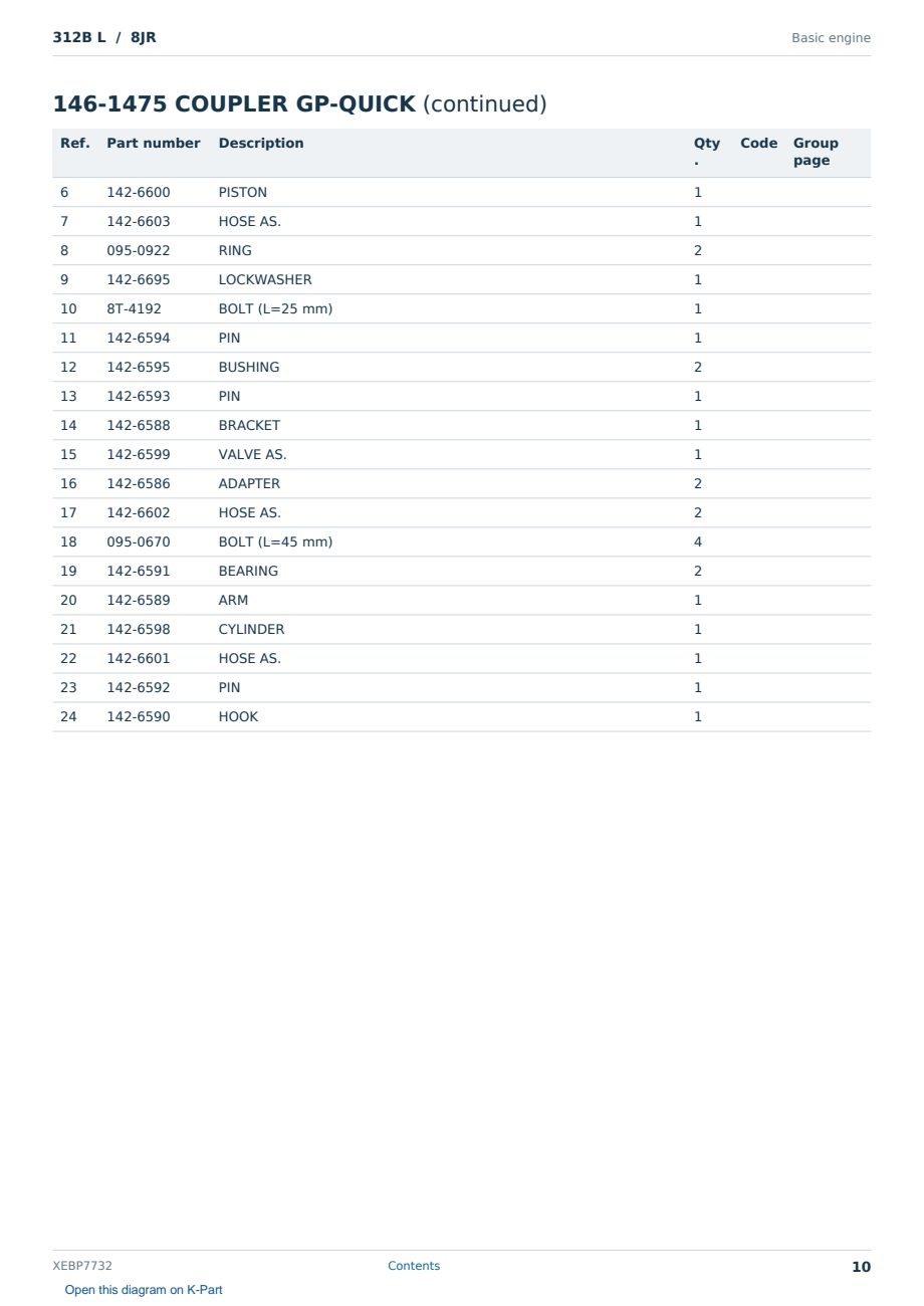 Caterpillar 312B L S/N 8JR Partsbook XEBP7732 (English) - sample page 10 of 10 Caterpillar 312B L S/N 8JR Partsbook XEBP7732 (English) - sample page 10 of 10