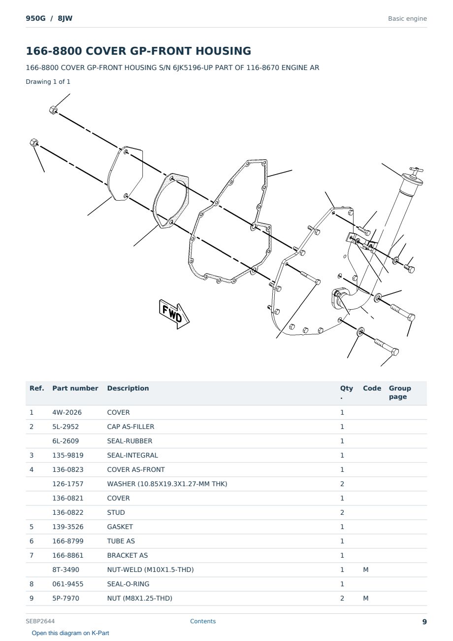 Caterpillar 950G S/N 8JW Partsbook SEBP2644 (English) - sample page 9 of 10 Caterpillar 950G S/N 8JW Partsbook SEBP2644 (English) - sample page 9 of 10