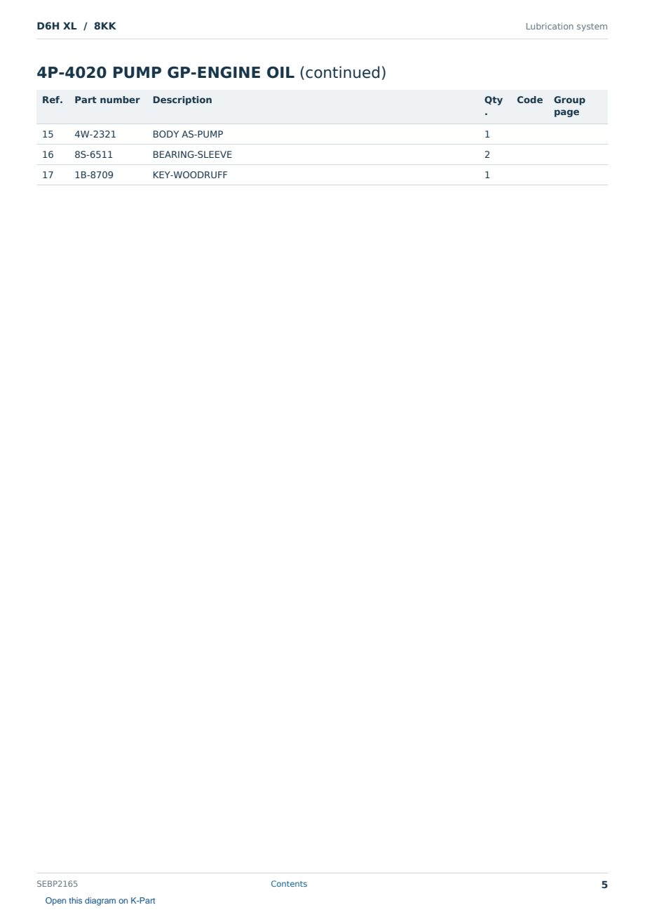 Caterpillar D6H XL S/N 8KK Partsbook SEBP2165 (English) - sample page 5 of 10 Caterpillar D6H XL S/N 8KK Partsbook SEBP2165 (English) - sample page 5 of 10