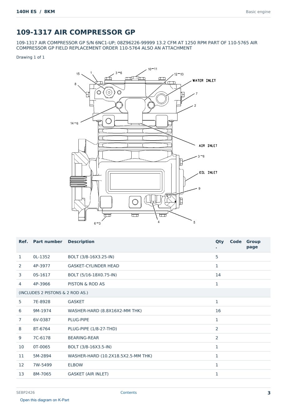 Caterpillar 140H ES S/N 8KM Partsbook SEBP2426 (English) - sample page 3 of 10 Caterpillar 140H ES S/N 8KM Partsbook SEBP2426 (English) - sample page 3 of 10