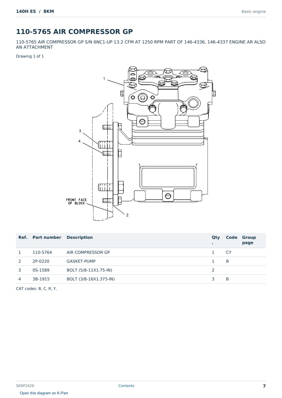 Caterpillar 140H ES S/N 8KM Partsbook SEBP2426 (English) - sample page 7 of 10 Caterpillar 140H ES S/N 8KM Partsbook SEBP2426 (English) - sample page 7 of 10
