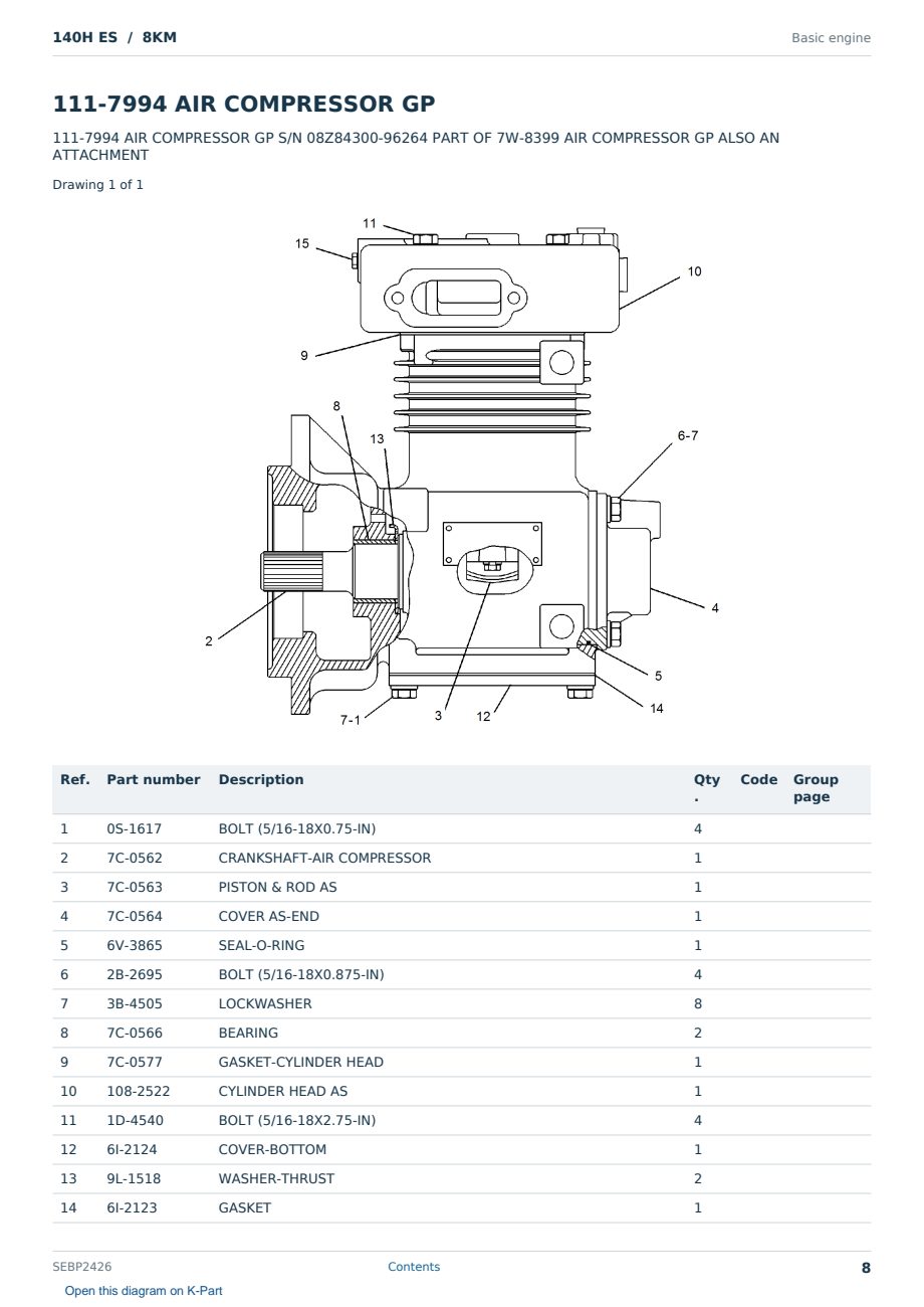 Caterpillar 140H ES S/N 8KM Partsbook SEBP2426 (English) - sample page 8 of 10 Caterpillar 140H ES S/N 8KM Partsbook SEBP2426 (English) - sample page 8 of 10