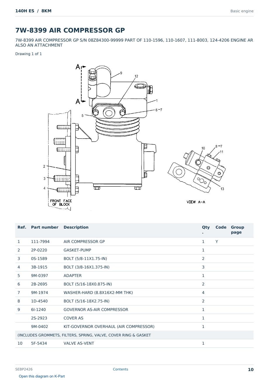 Caterpillar 140H ES S/N 8KM Partsbook SEBP2426 (English) - sample page 10 of 10 Caterpillar 140H ES S/N 8KM Partsbook SEBP2426 (English) - sample page 10 of 10
