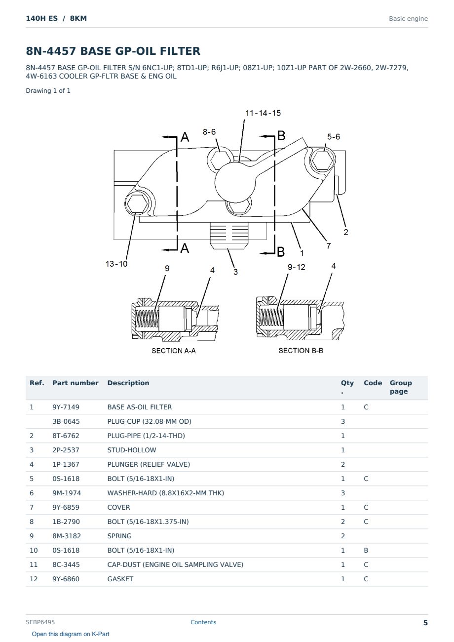 Caterpillar 140H ES S/N 8KM Partsbook SEBP6495 (English) - sample page 5 of 10 Caterpillar 140H ES S/N 8KM Partsbook SEBP6495 (English) - sample page 5 of 10