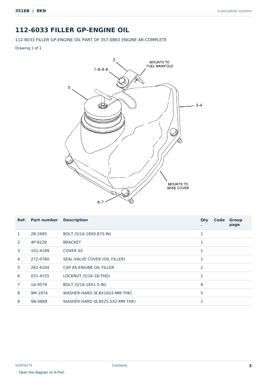 Caterpillar 3516B S/N 8KN Partsbook SEBP6474 (English) - sample page 3 of 10 Caterpillar 3516B S/N 8KN Partsbook SEBP6474 (English) - sample page 3 of 10