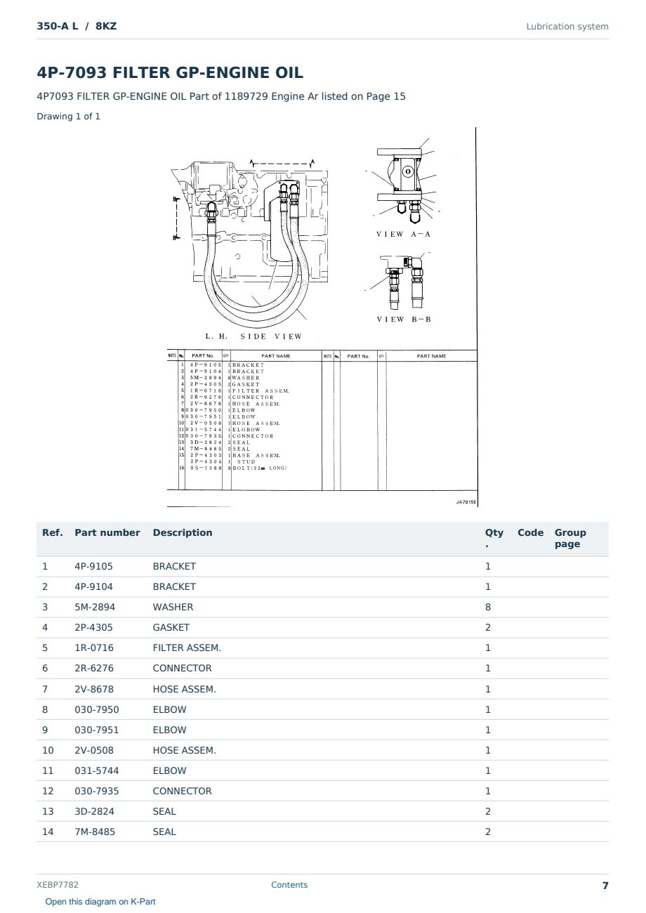 Caterpillar 350-A L S/N 8KZ Partsbook XEBP7782 (English) - sample page 7 of 10 Caterpillar 350-A L S/N 8KZ Partsbook XEBP7782 (English) - sample page 7 of 10