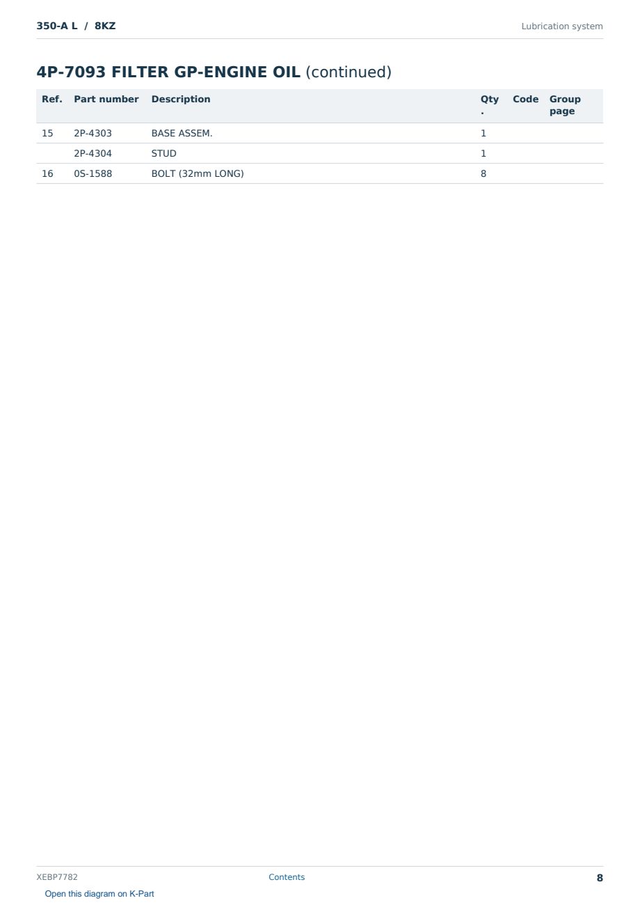 Caterpillar 350-A L S/N 8KZ Partsbook XEBP7782 (English) - sample page 8 of 10 Caterpillar 350-A L S/N 8KZ Partsbook XEBP7782 (English) - sample page 8 of 10