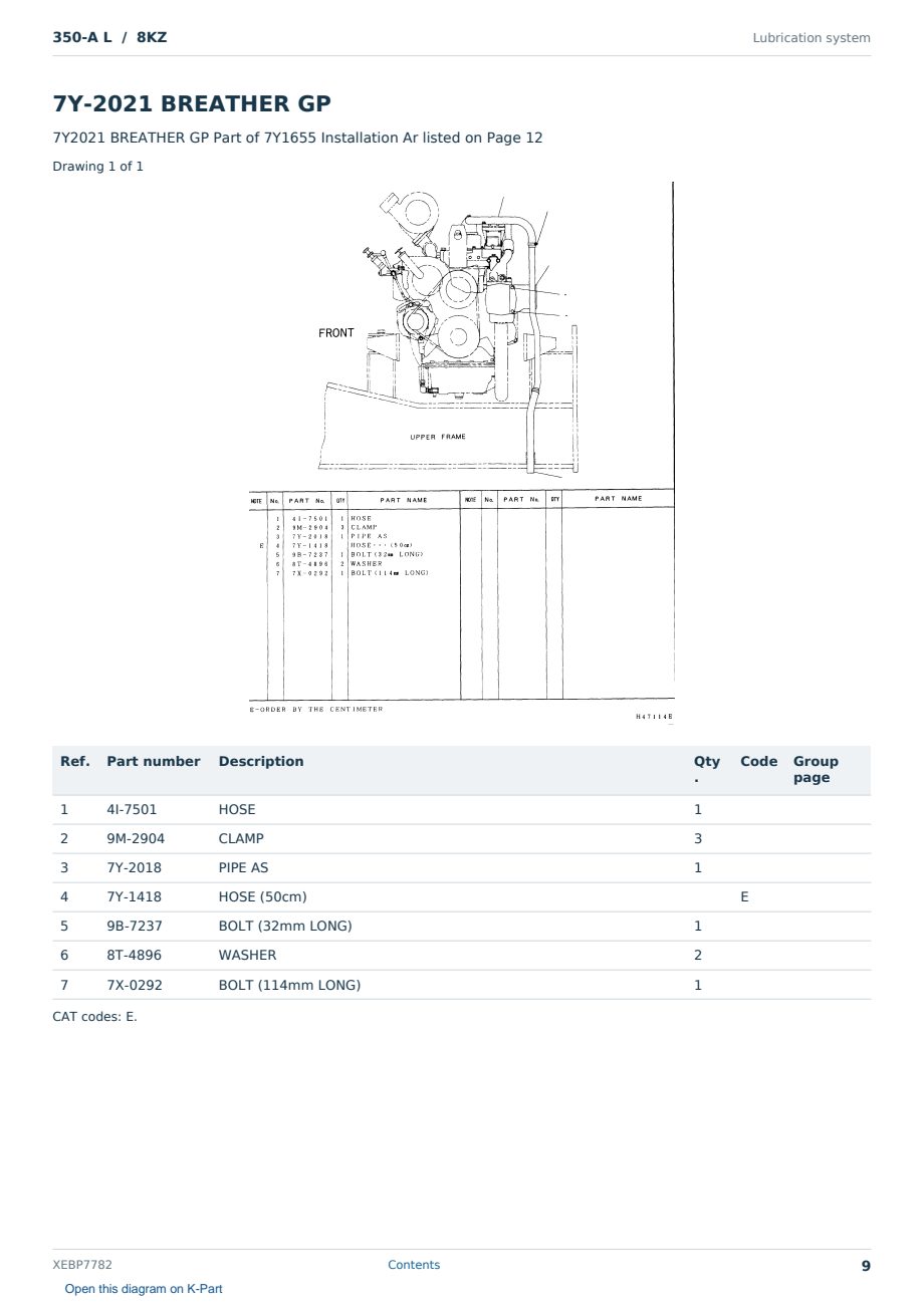 Caterpillar 350-A L S/N 8KZ Partsbook XEBP7782 (English) - sample page 9 of 10 Caterpillar 350-A L S/N 8KZ Partsbook XEBP7782 (English) - sample page 9 of 10
