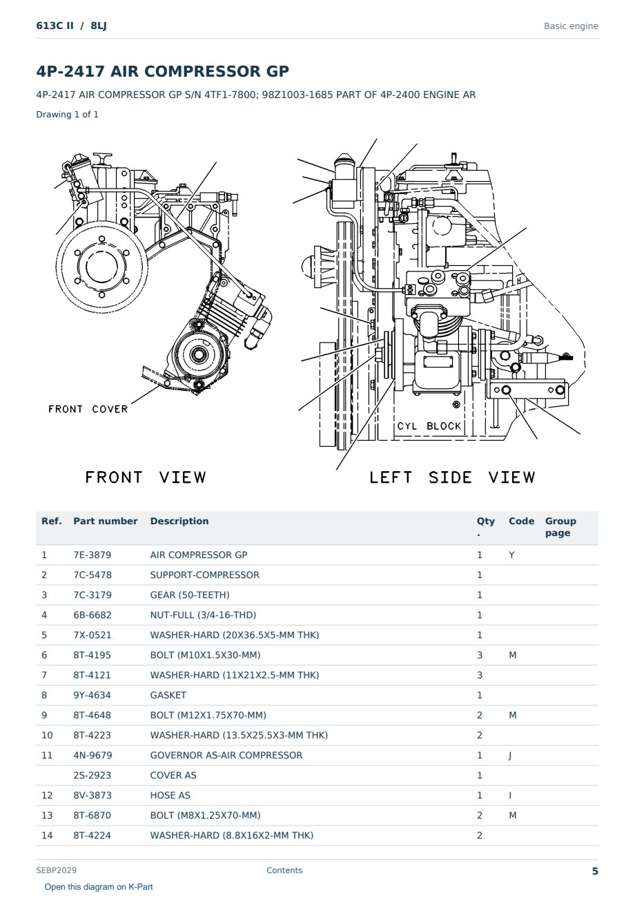 Caterpillar 613C II S/N 8LJ Partsbook SEBP2029 (English) - sample page 5 of 10 Caterpillar 613C II S/N 8LJ Partsbook SEBP2029 (English) - sample page 5 of 10