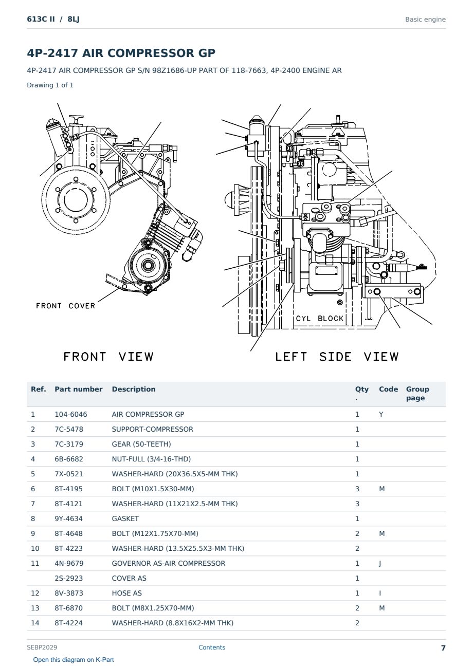 Caterpillar 613C II S/N 8LJ Partsbook SEBP2029 (English) - sample page 7 of 10 Caterpillar 613C II S/N 8LJ Partsbook SEBP2029 (English) - sample page 7 of 10