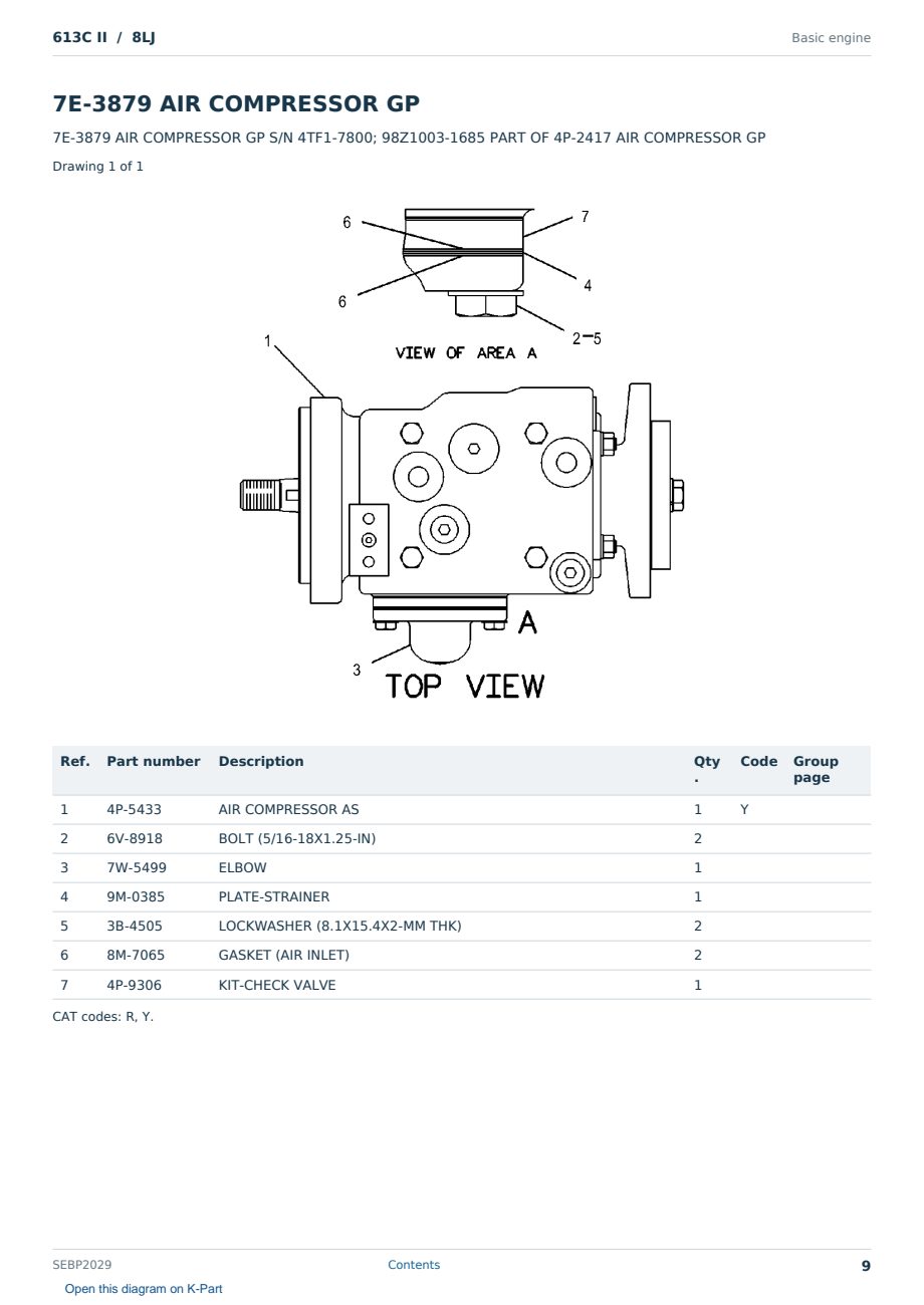 Caterpillar 613C II S/N 8LJ Partsbook SEBP2029 (English) - sample page 9 of 10 Caterpillar 613C II S/N 8LJ Partsbook SEBP2029 (English) - sample page 9 of 10