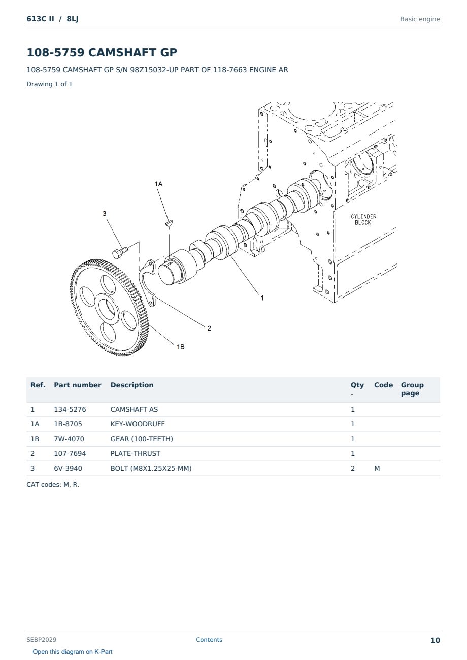 Caterpillar 613C II S/N 8LJ Partsbook SEBP2029 (English) - sample page 10 of 10 Caterpillar 613C II S/N 8LJ Partsbook SEBP2029 (English) - sample page 10 of 10