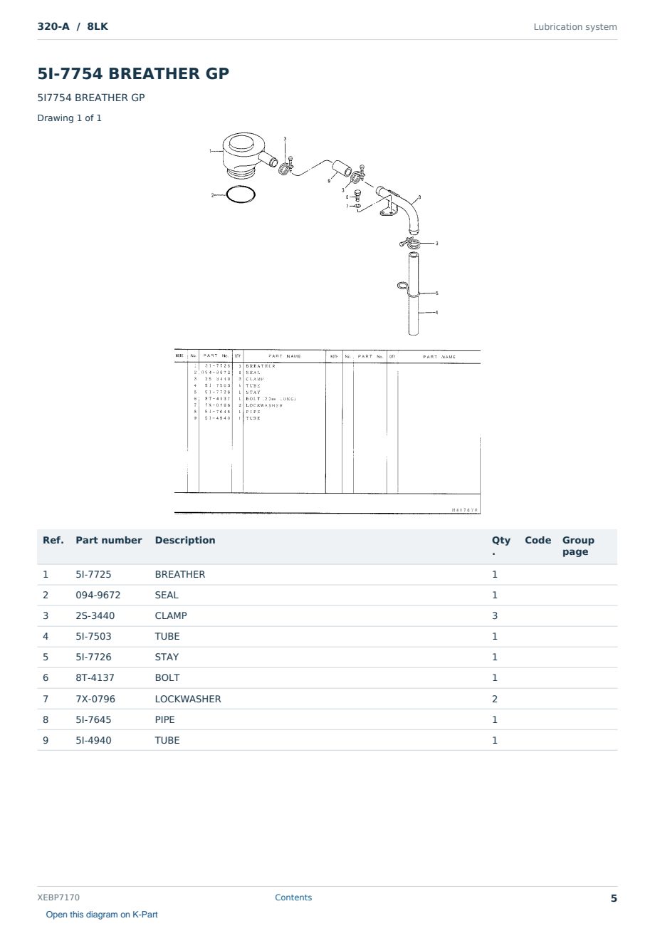 Caterpillar 320-A S/N 8LK Partsbook XEBP7170 (English) - sample page 5 of 10 Caterpillar 320-A S/N 8LK Partsbook XEBP7170 (English) - sample page 5 of 10